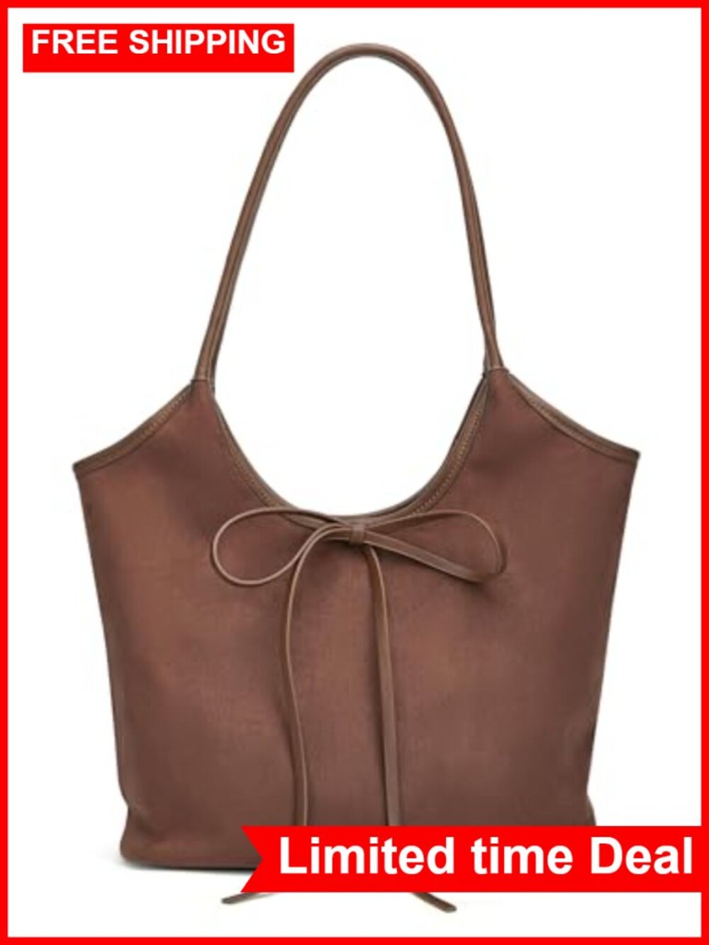 Vintage French Bow Tote Bag Suede PU Leather Hobo Satchel Shoulder Purse